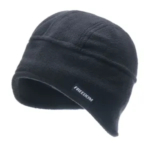 Black winter fleece thermal hat with earflaps outdoor windproof warm ski beanie cap
