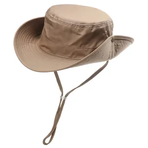 Chapeau de Soleil en Coton Large Bord pour Pêche Randonnée Casquette avec Mentonnière