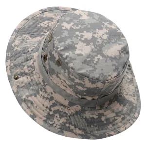 Close-up view of the digital camouflage boonie hat showing durable fabric and breathable eyelets.