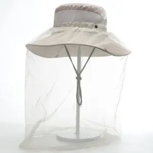 Detailed view showing the breathable mesh crown and protective mosquito net of the hat.