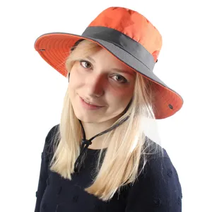 Outdoor sun protection bucket hat for men and women, lightweight hiking fishing cap with chin strap.