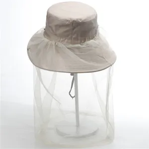 Detailed view of the outdoor anti-mosquito mesh bucket hat showing fine ventilation net.