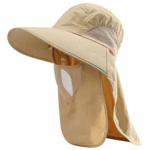 Outdoor sun protection hat with wide brim, face cover and neck flap for men and women UV protection