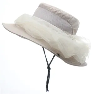 Outdoor sun hat with mosquito net mesh, breathable wide brim fisherman hat for hiking, fishing.