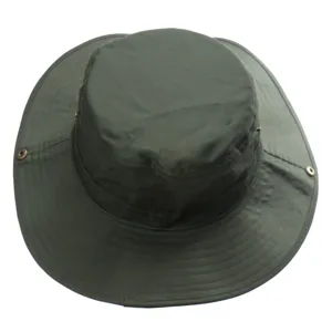 Chapeau de soleil en coton vert, large bord, œillets respirants pour pêche en plein air.