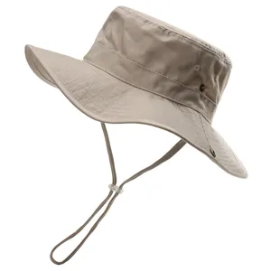 Chapeau de soleil en coton pour activités extérieures, large bord, respirant et jugulaire.