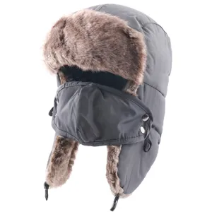 Wasserdichte warme Winter Bombermütze mit abnehmbarer Windschutz Maske Outdoor Ushanka Pelzkappe