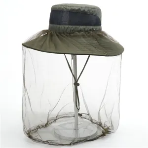 Outdoor anti-mosquito fisherman hat with breathable mesh and wide brim, ideal for fishing.