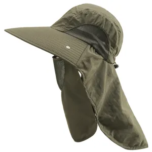 Close-up detail of breathable mesh and neck flap on outdoor UV protection sun hat.