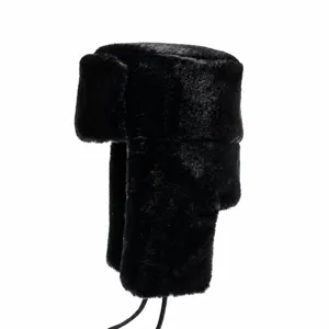Black winter bomber hat ushanka plush earflap cap, head circumference 55-61cm, warm cold weather