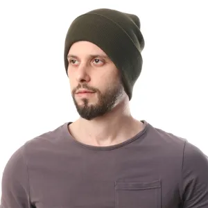 Men's winter knit beanie hat, tactical outdoor warm fleece cap, solid color cold-weather headwear