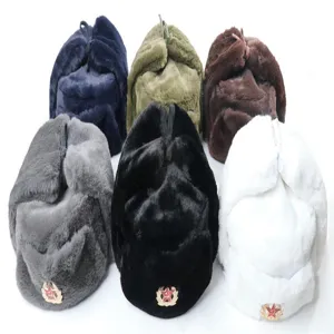 Soviet Russian Ushanka winter hat faux fur plush thermal earflap cap warm outdoor cap