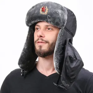 Sowjet Abzeichen Ushanka Mütze Winter dick warm winddicht wasserdicht Fell Pelzkappe Herren