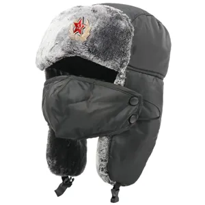 Winter Ushanka Mütze mit abnehmbarer Maske und sowjetischem Stern Abzeichen für Outdoor.