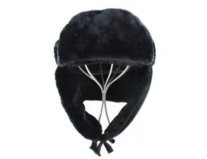 Schwarze winddichte wasserdichte Winter Bombermuetze mit Ohrklappen fuer kalten Outdoor.