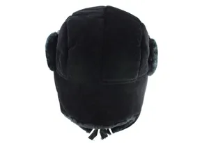 Schwarze Winter Ushanka Mütze mit Ohrenklappen, winddichte Kappe für Outdoor Sportarten.