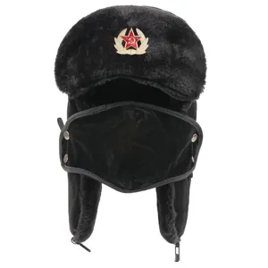 Verdichtete warme Winter Ushanka Mütze mit sowjetischem Abzeichen winddichte Mütze