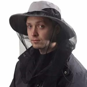 Outdoor mosquito net bucket hat sun protection fishing cap breathable mesh headwear for men
