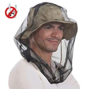 Detailed view of outdoor anti-mosquito bucket hat with fine mesh net for hiking.