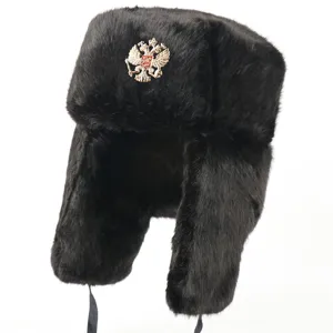 Winter thermal ushanka hat with plush lining, windproof earflap bomber cap for outdoor cold weather.
