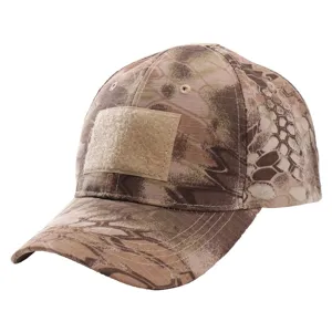 Tactical camo baseball cap with velcro patch for outdoor sports, hiking, and daily wear.