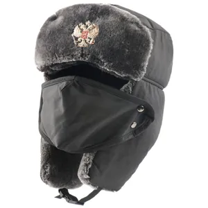 Russian Ushanka winter hat with faux fur and mask, windproof warm bomber hat for outdoor.