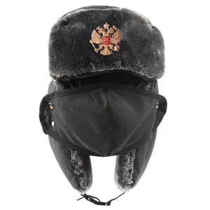 Thickened winter ushanka hat with face mask, waterproof windproof earflap trooper hat for cold outdoor