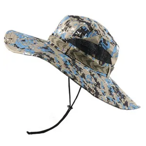 Camo Sun Hat Outdoor Boonie Hat Breathable Mesh Bucket Hat with Chin Strap Details