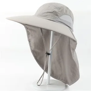 Unisex outdoor sun hat with neck flap, lightweight breathable UV protection fishing cap for hiking.