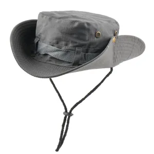 Men women cotton outdoor boonie hat sun protection tactical fisherman hat grey cap