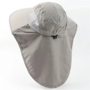 Detail shot of outdoor sun protection hat with breathable mesh and neck flap for UV defense.