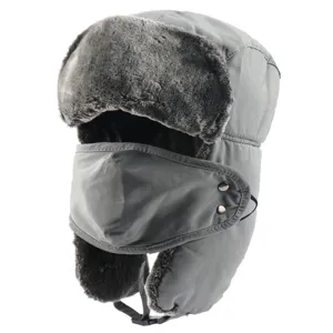Thickened winter bomber hat with windproof mask and faux fur earflaps for cold weather.