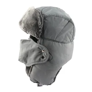Thickened warm ushanka hat with windproof face mask and soft plush earflaps for winter skiing.