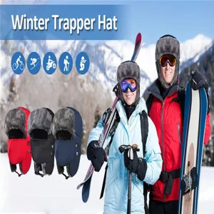 Winter trapper hat windproof thermal outdoor cap thick ear flap hat for men and women ski warm.