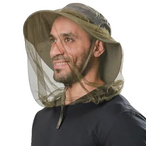Outdoor mosquito-proof fishing hat with mesh face cover, sun protection and quick dry.