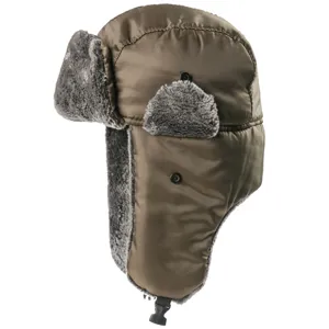 Thickened windproof bomber hat in brown with plush faux fur earflaps for outdoor winter warmth.