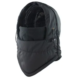 Detail view of the black winter cycling balaclava, windproof and thermal fleece face mask.