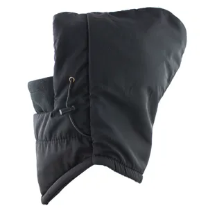 Detailed side view of the black winter fleece-lined windproof cycling hood mask and cap.