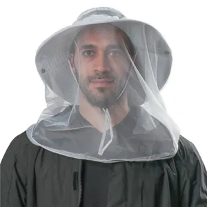 Outdoor anti-mosquito sun hat with mesh veil, quick-dry wide brim fishing bucket hat for men.
