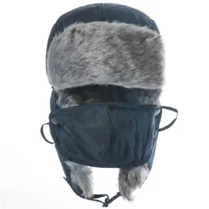 Winter windproof trapper hat with warm faux fur earflaps and face mask for outdoor sports.