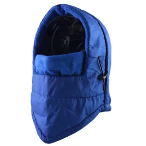 Blue winter windproof fleece balaclava ski mask outdoor thermal riding hood with drawstring