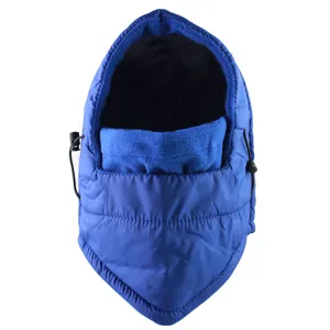 Blue fleece thermal windproof cycling balaclava detail, winter ski face mask hood