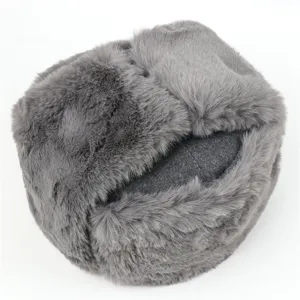 Grey faux fur trapper hat winter warm thick earflap ushanka cap for outdoor cold weather.