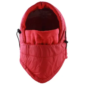 Detailed view of the red winter thermal cycling face mask, fleece lined windproof balaclava.