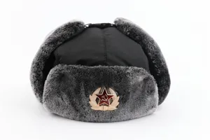 Warme Winter Ushanka Mütze mit sowjetischem Abzeichen winddichte Outdoor Fell Ohrenklappe Kappe