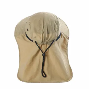 Outdoor sun protection hat with neck flap, adjustable size 54-61cm, breathable and lightweight.