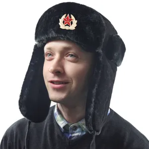 Verdichtete Winter Ushanka Mütze mit Sowjetstern Abzeichen, winddichte Ohrenklappen Mütze.