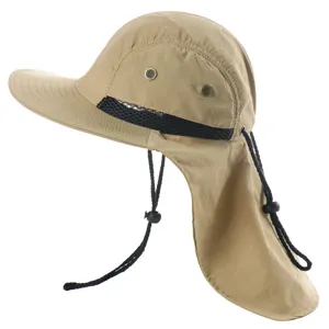 Unisex outdoor sun protection hat with neck flap, waterproof fisherman cap for hiking fishing.