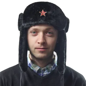 Winter Ushanka Mütze mit Sowjetstern Abzeichen, dicke warme Ohrenklappe winddichte Outdoor Kappe.