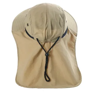 Outdoor sun protection hat with neck flap, waterproof hiking cap for men and women, UV blocking.